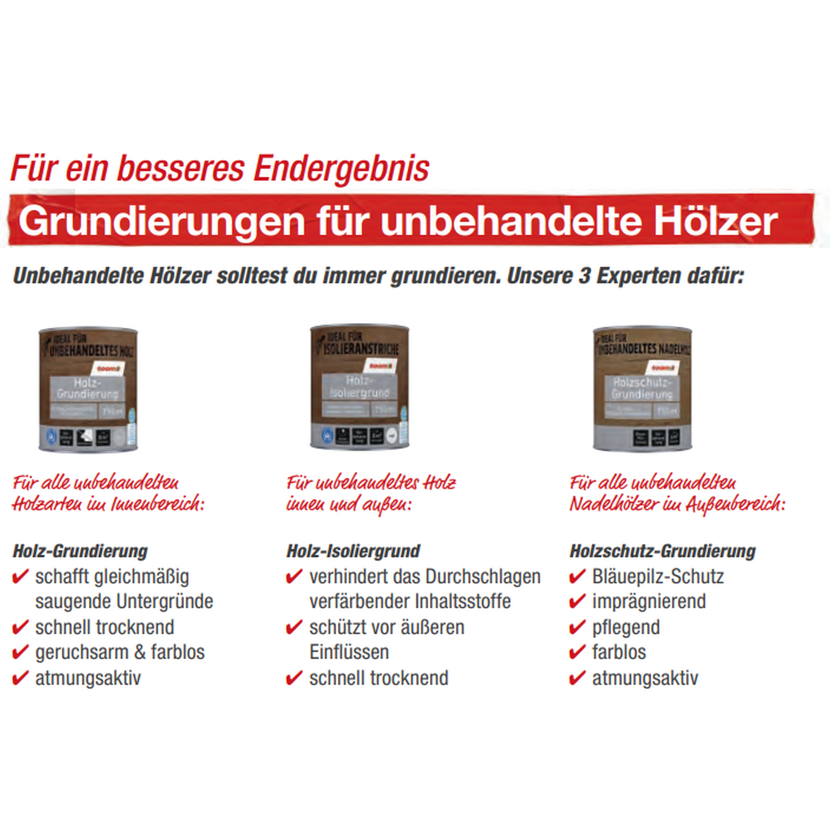 Drei Dosen Holzgrundierung für unbehandeltes Holz