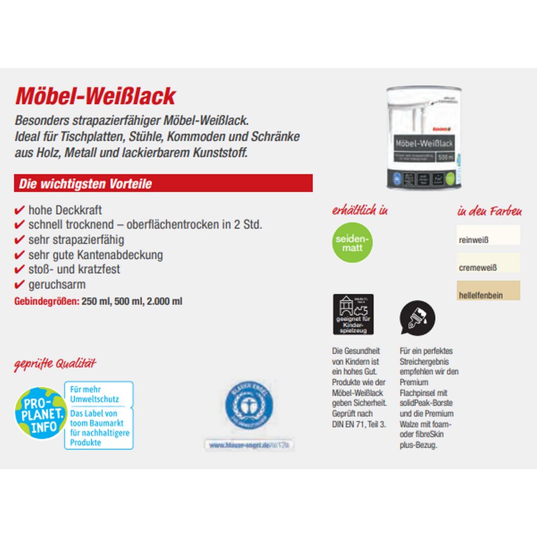 Möbel-Weißlack elfenbeinfarben seidenmatt 500 ml