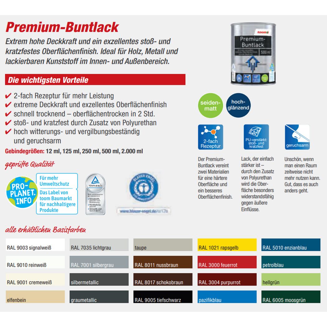 Premium Buntlack in verschiedenen Farben