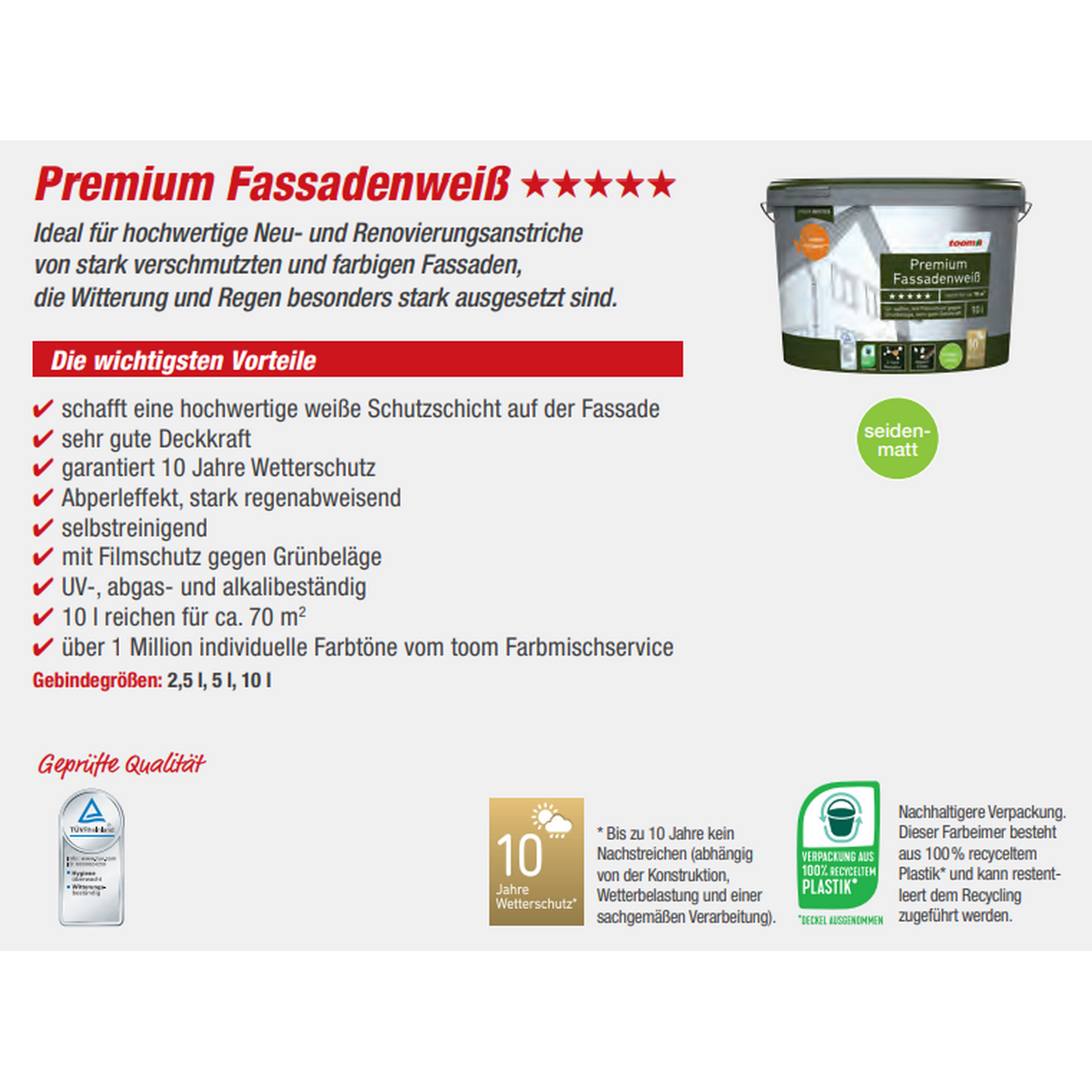 Premium-Fassadenweiß seidenmatt 10 l + product picture