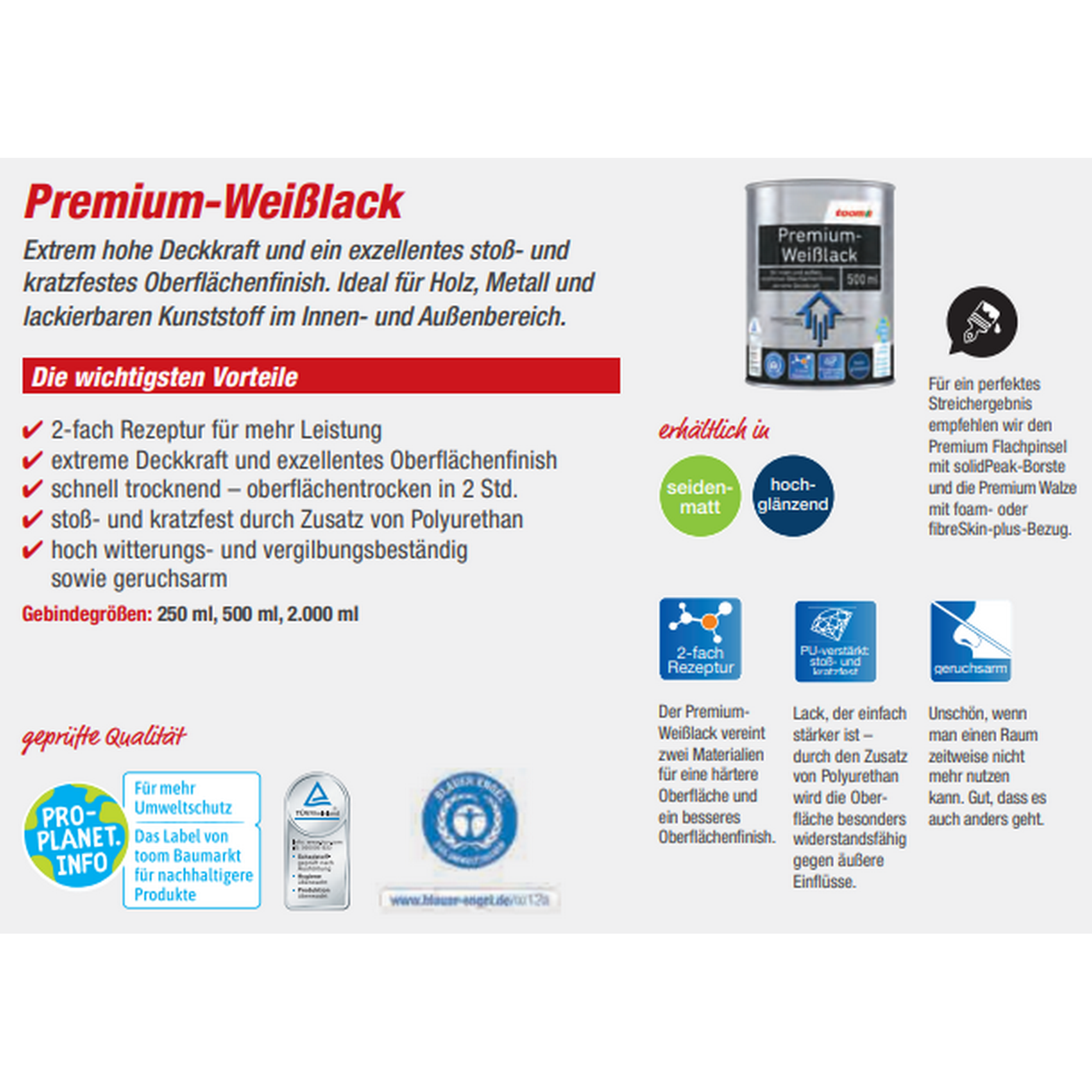 Premium-Weißlack seidenmatt 500 ml + product picture