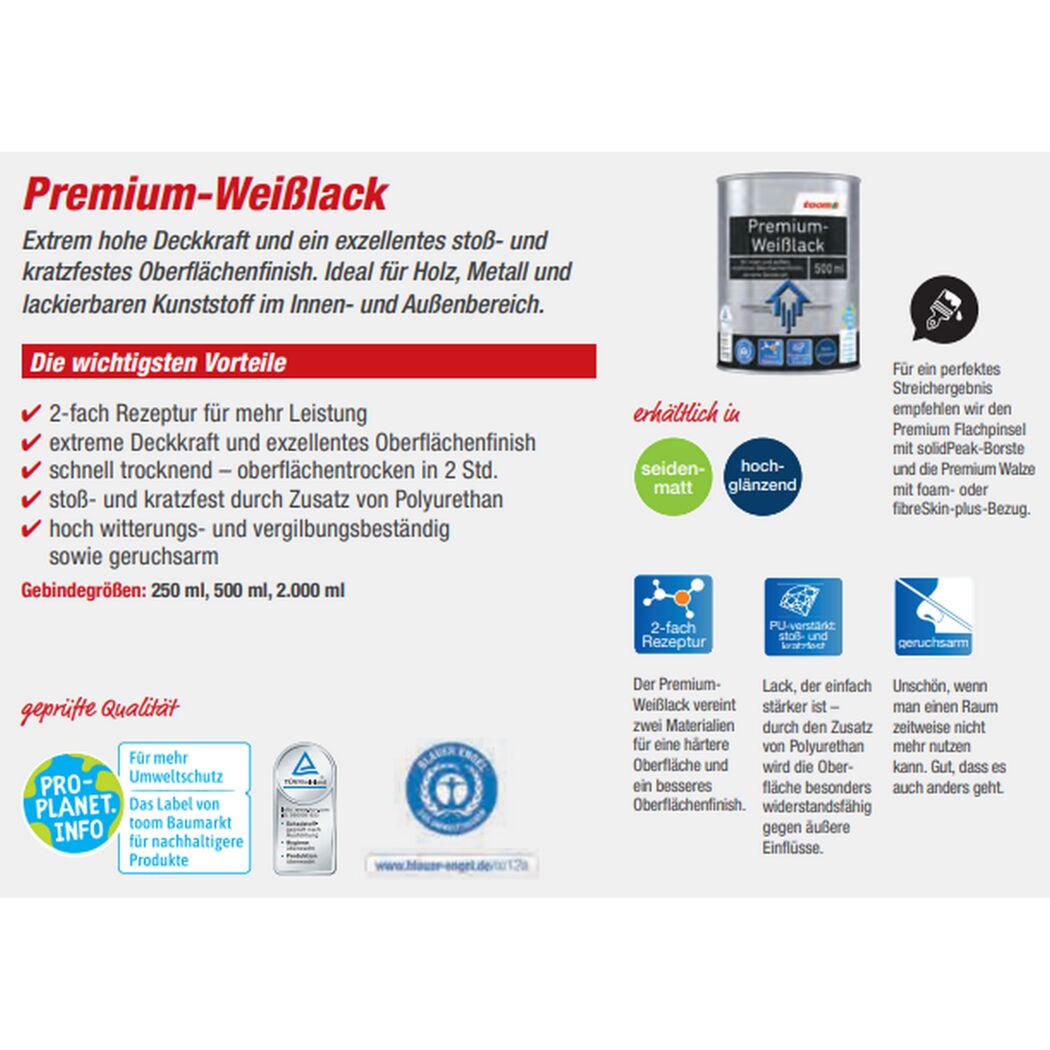 Premium Weißlack, Dose und Pinsel