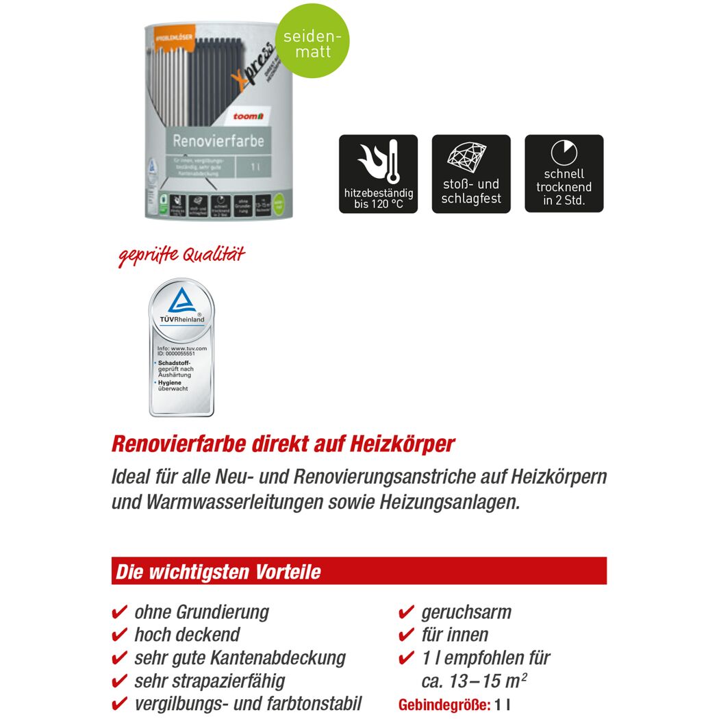 Renovierfarbe für Heizkörper anthrazitfarbengrau seidenmatt 1 l