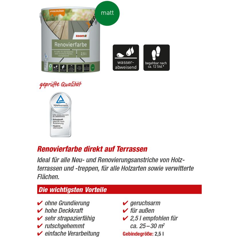 Renovierfarbe für Terrassen hellgrau matt 2,5 l