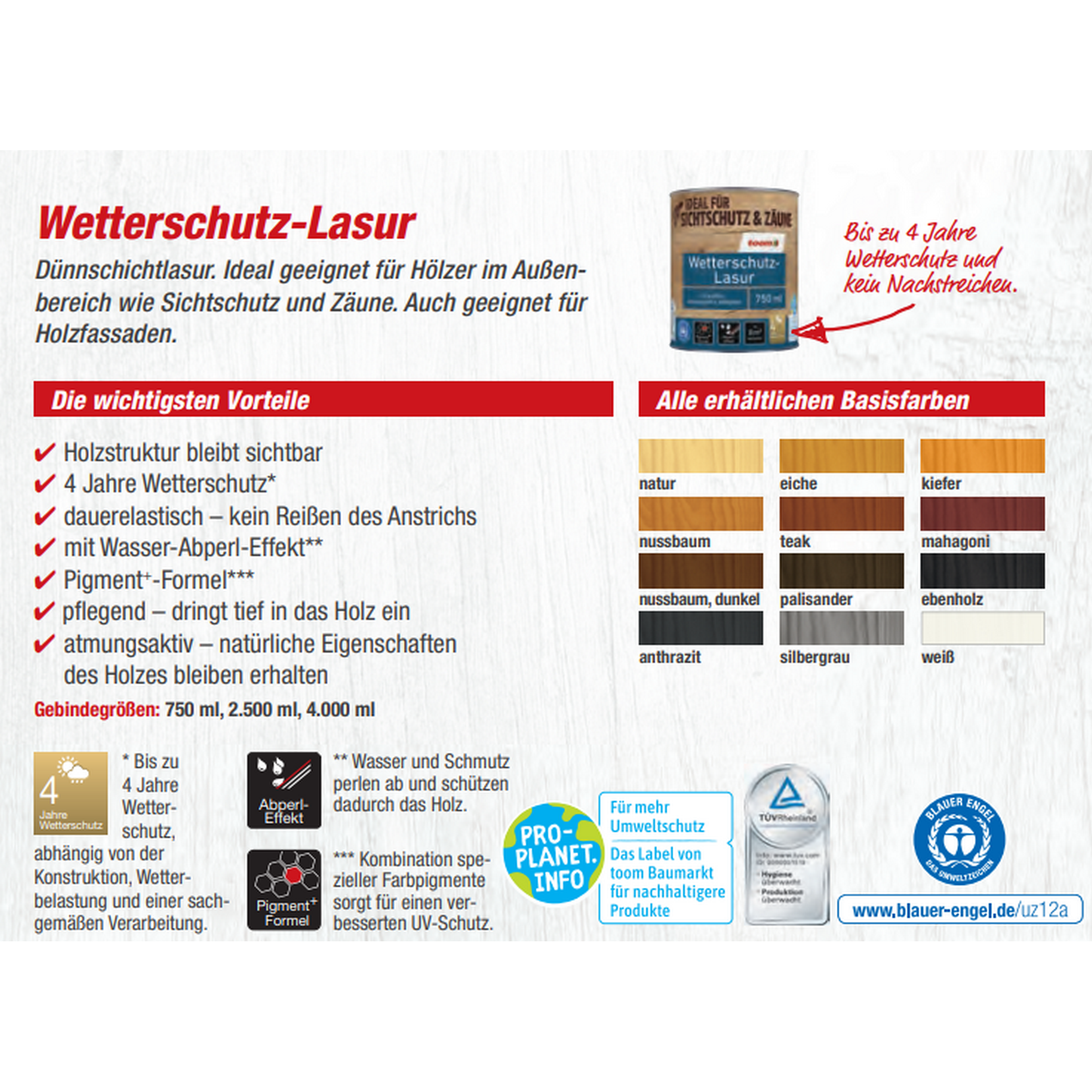 Wetterschutz-Lasur mahagonifarben 4 l + product picture