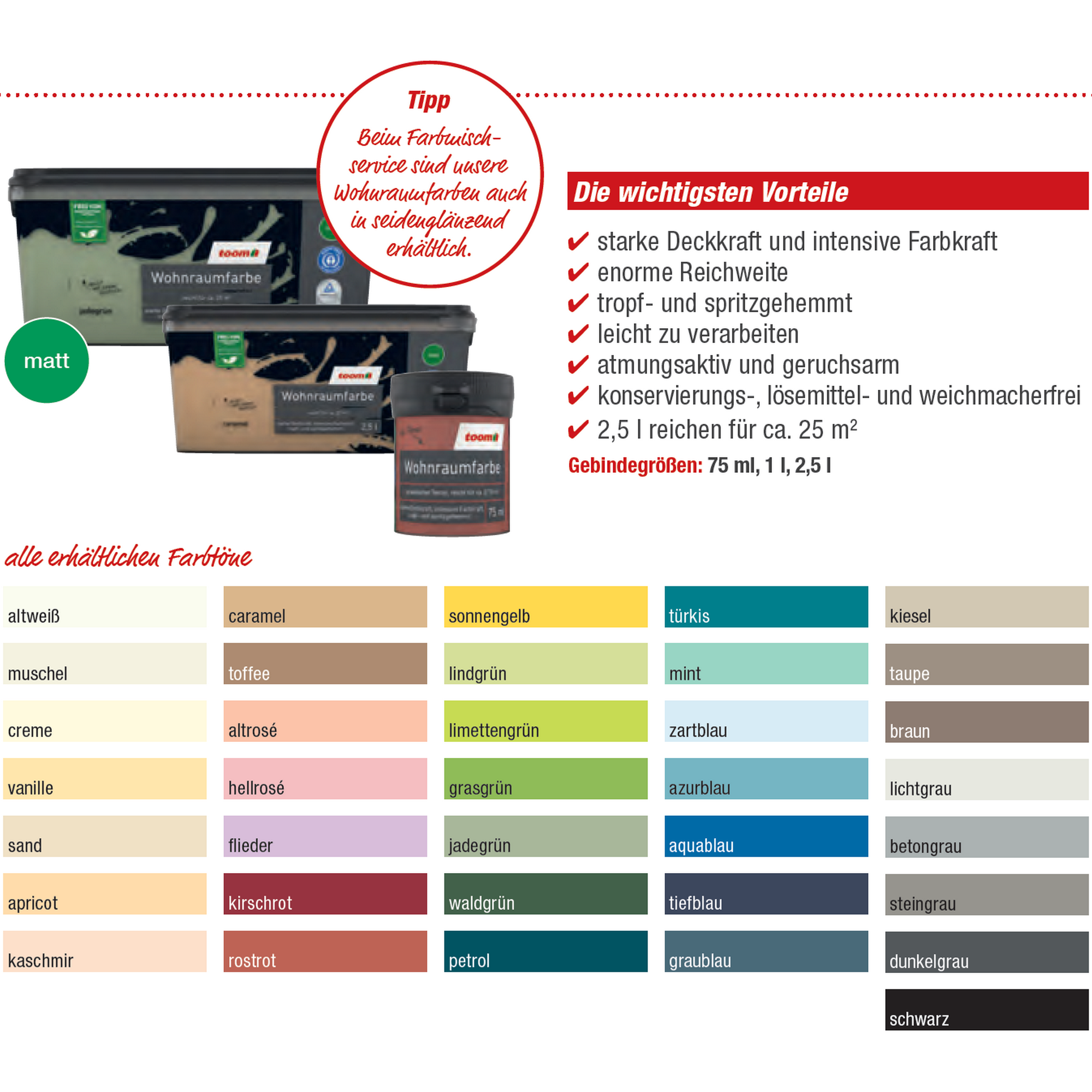 Wohnraumfarbe sandfarben matt 1 l + product picture