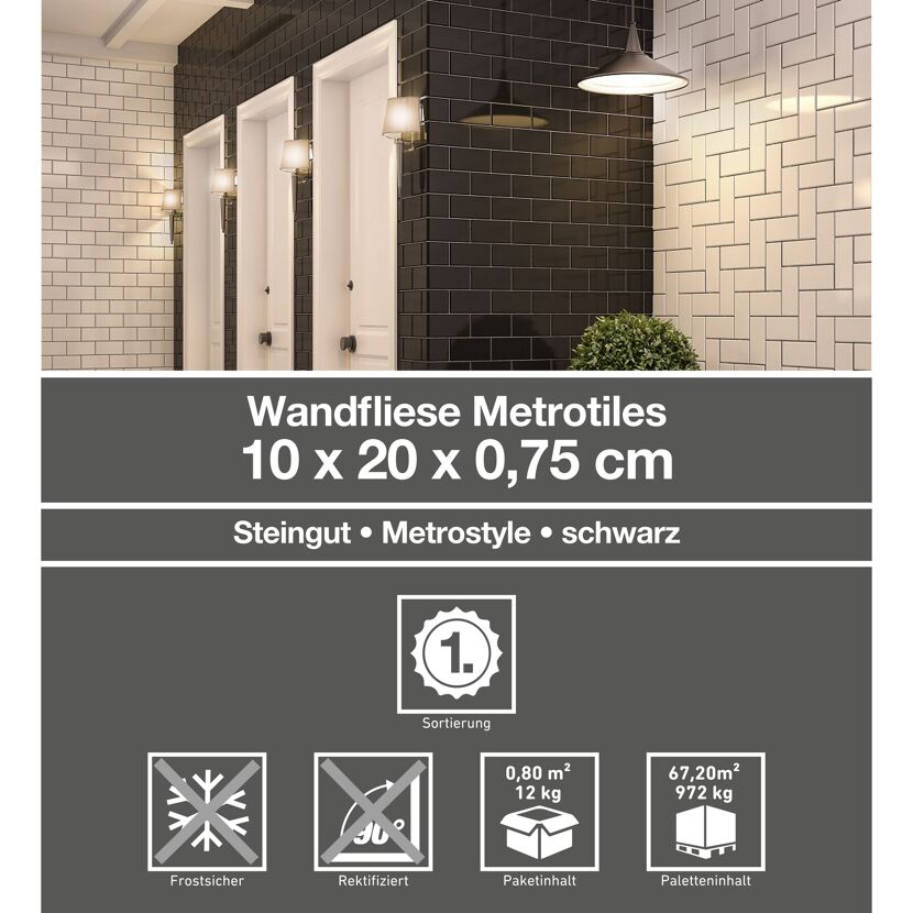 Schwarze und weiße Metrofliesen an der Wand