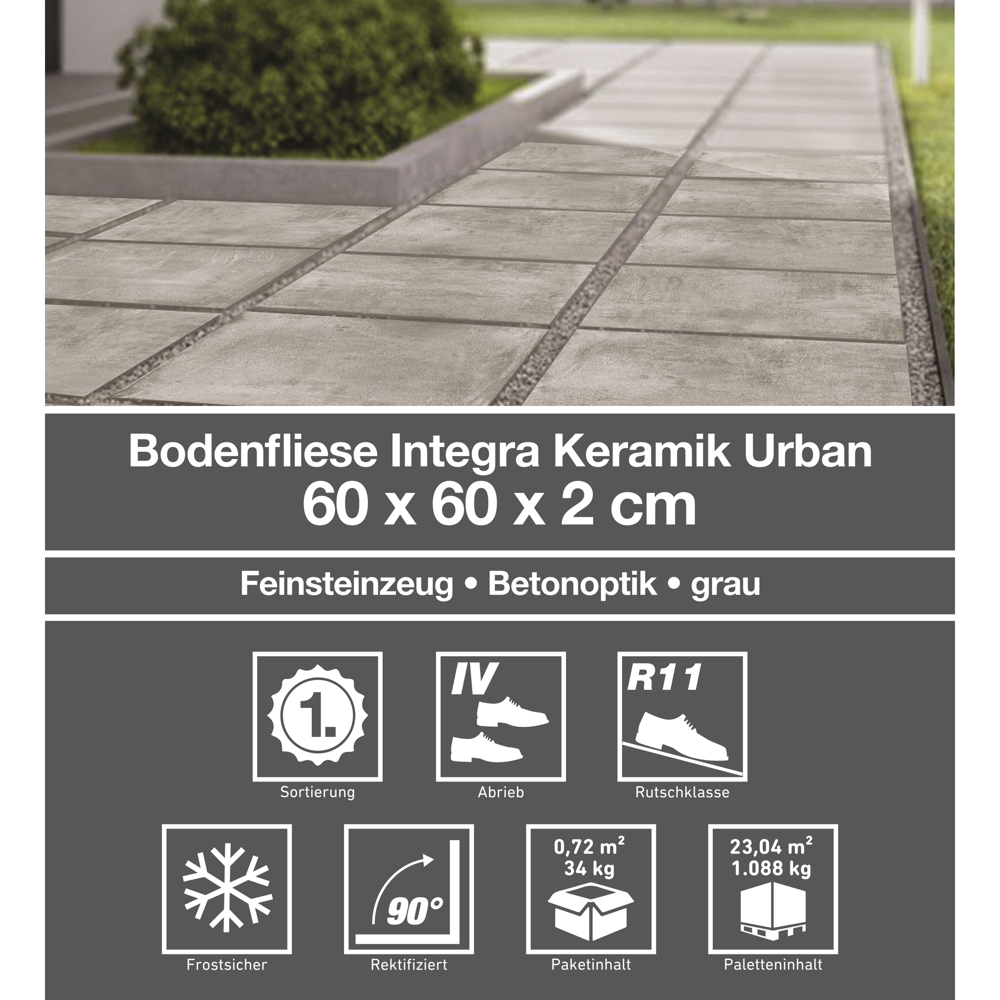 Bodenplatte 'Taina' Feinsteinzeug grau 60 x 60 cm + product picture