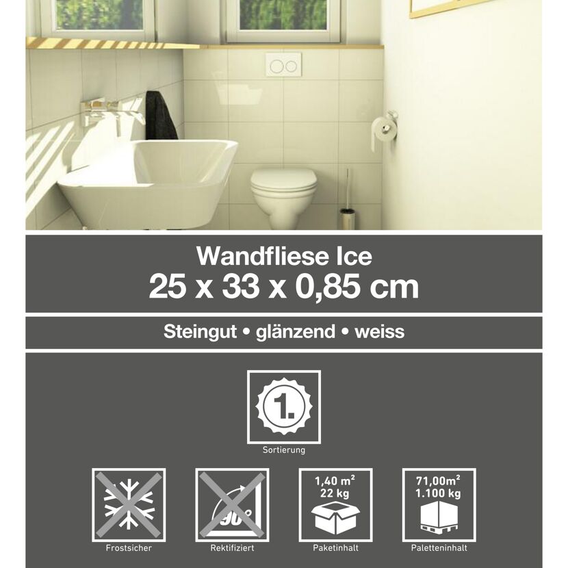 Badezimmer mit weißen Wandfliesen Ice