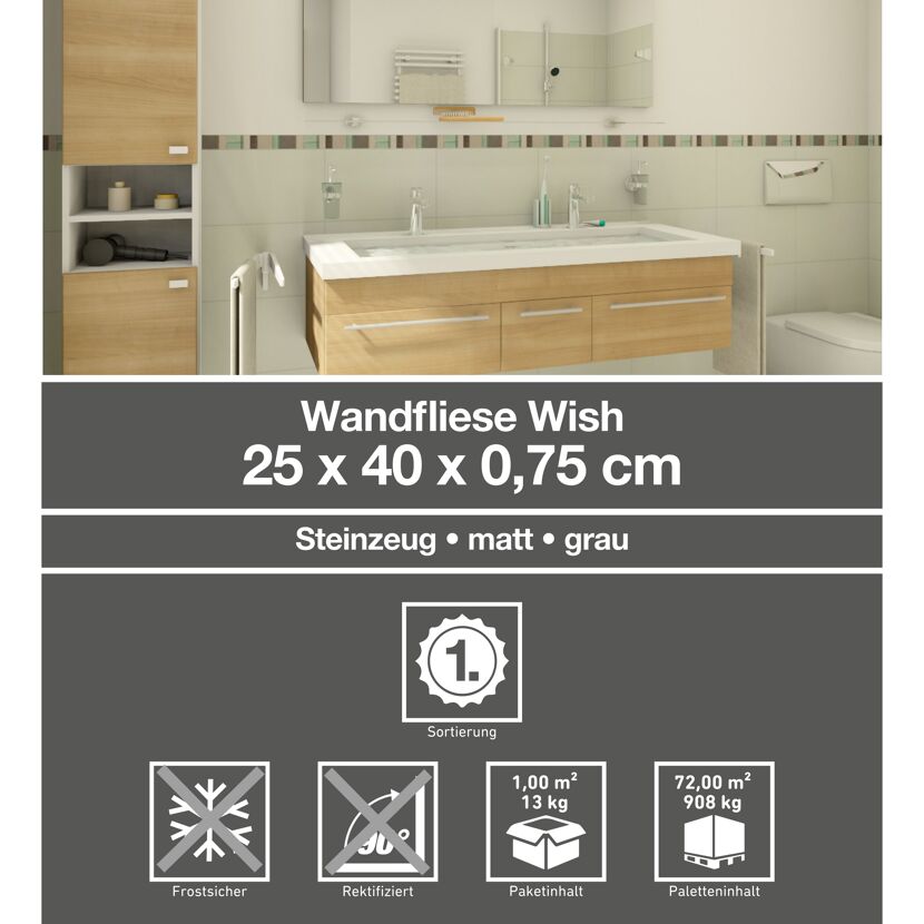 Graue Wandfliese Wish im Badezimmer
