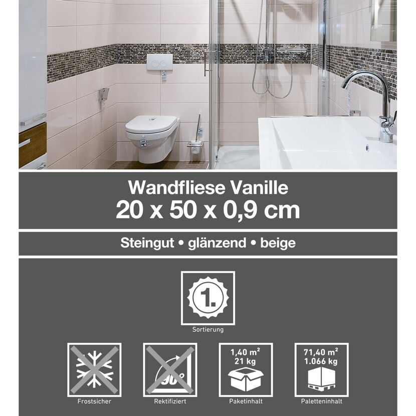 Beige glänzende Wandfliesen Vanille in Badezimmer