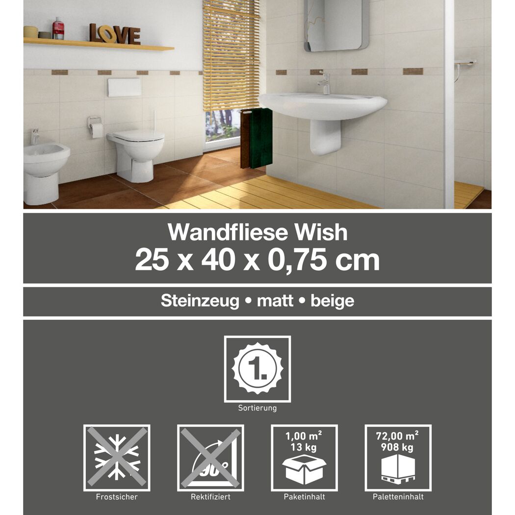 Beige Wandfliesen in einem Badezimmer.