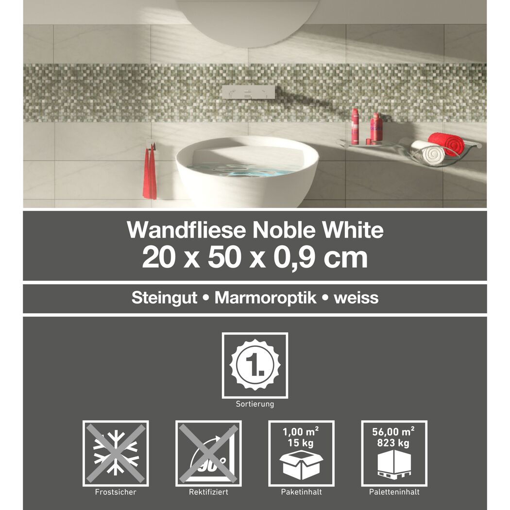 Badezimmer mit weißer Wandfliese "Noble White"