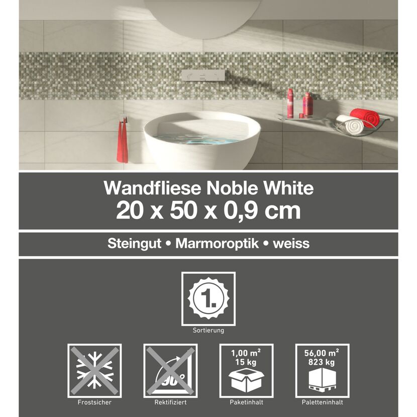 Badezimmer mit weißer Wandfliese "Noble White"