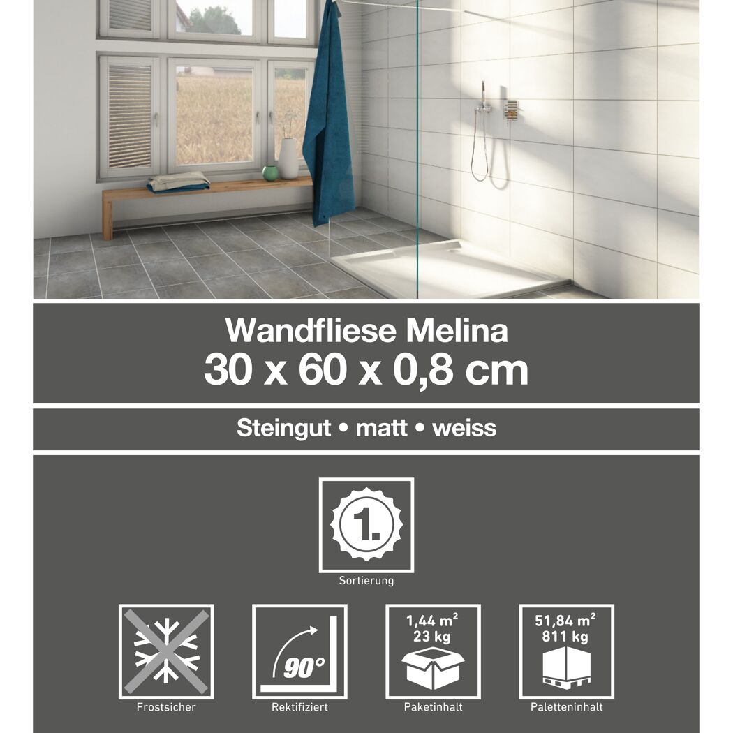 Weiße Wandfliesen Melina in Badezimmer