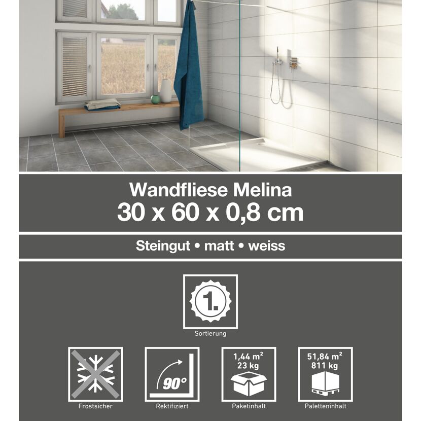 Weiße Wandfliesen Melina in Badezimmer