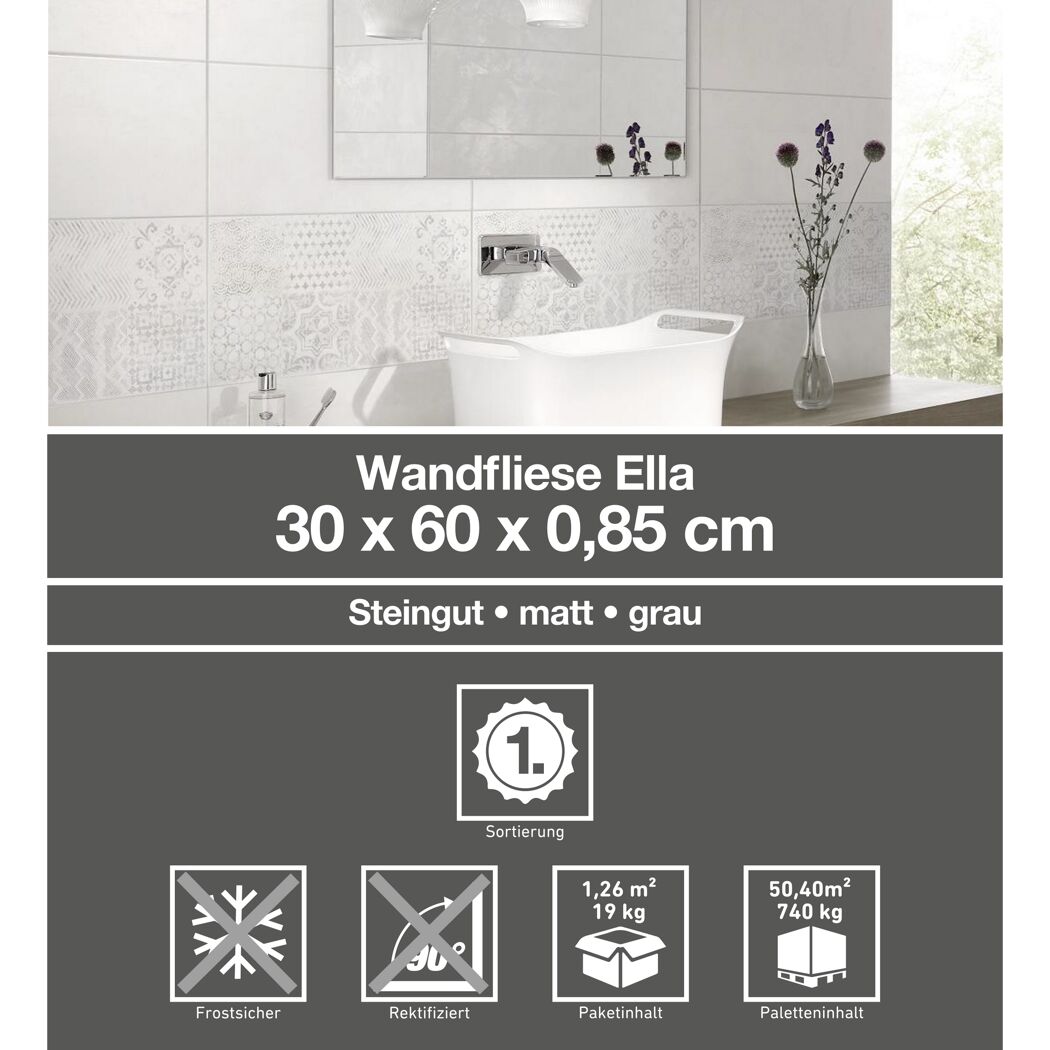 Graue Wandfliese Ella im Badezimmer