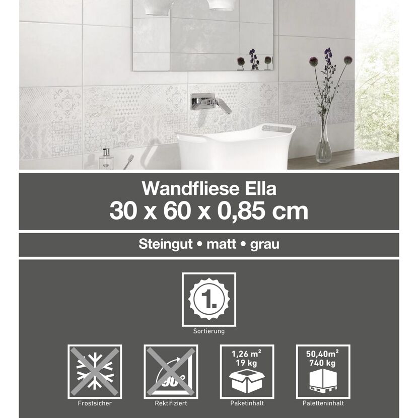 Graue Wandfliese Ella im Badezimmer