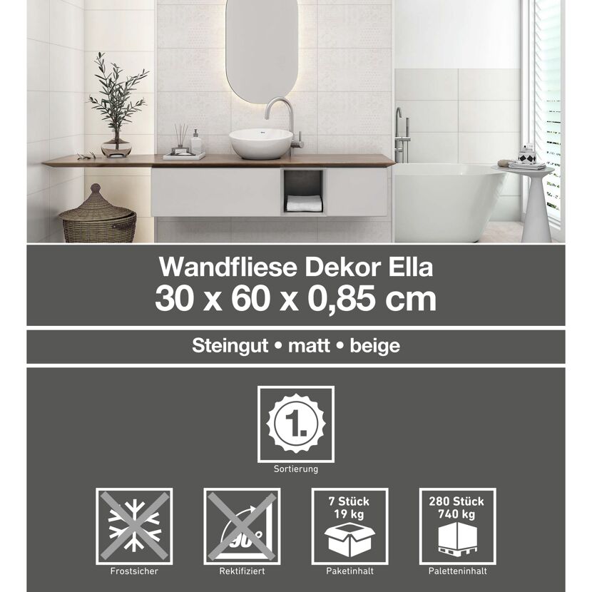 Beige Wandfliese Ella im Badezimmer