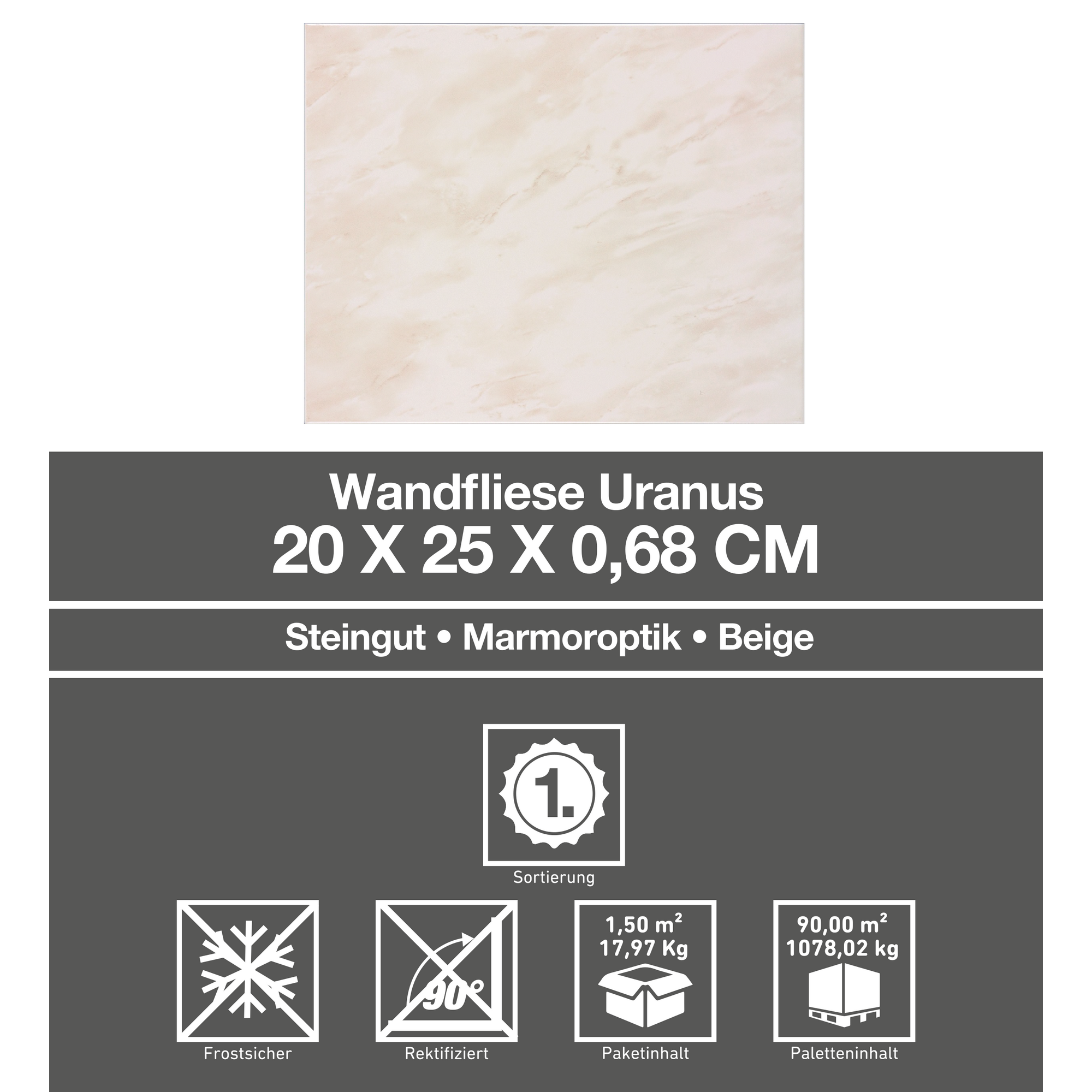 Wandfliese 'Uranus' beige 20 x 25 cm + product picture