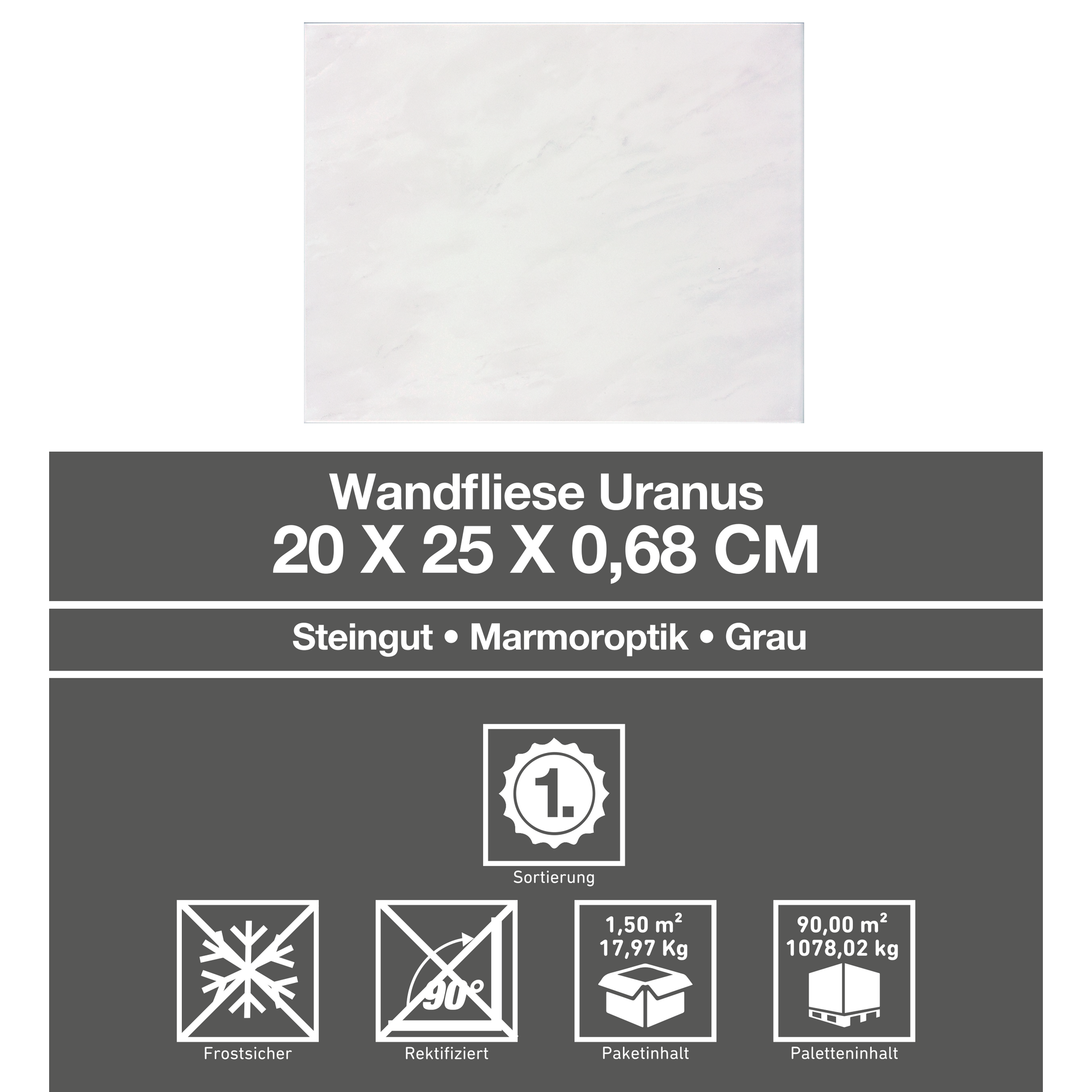 Wandfliese 'Uranus' grau 20 x 25 cm + product picture