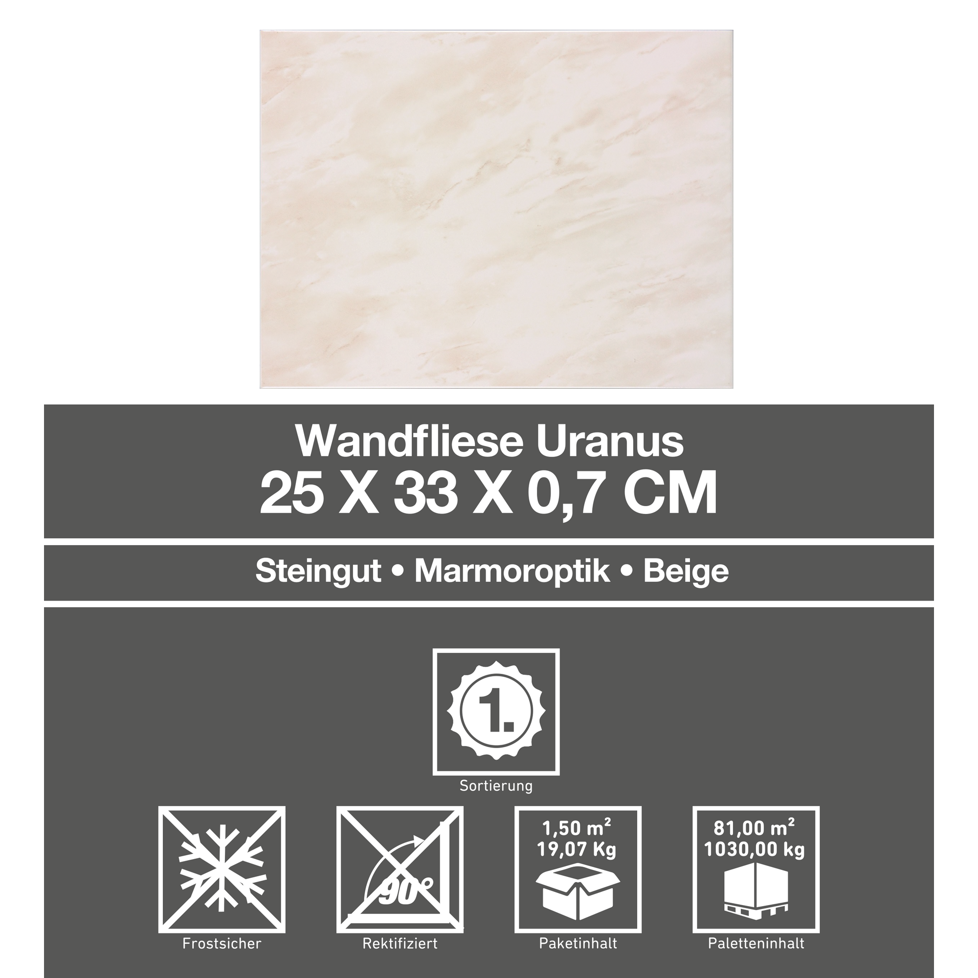 Wandfliese 'Uranus' beige 25 x 33 cm + product picture