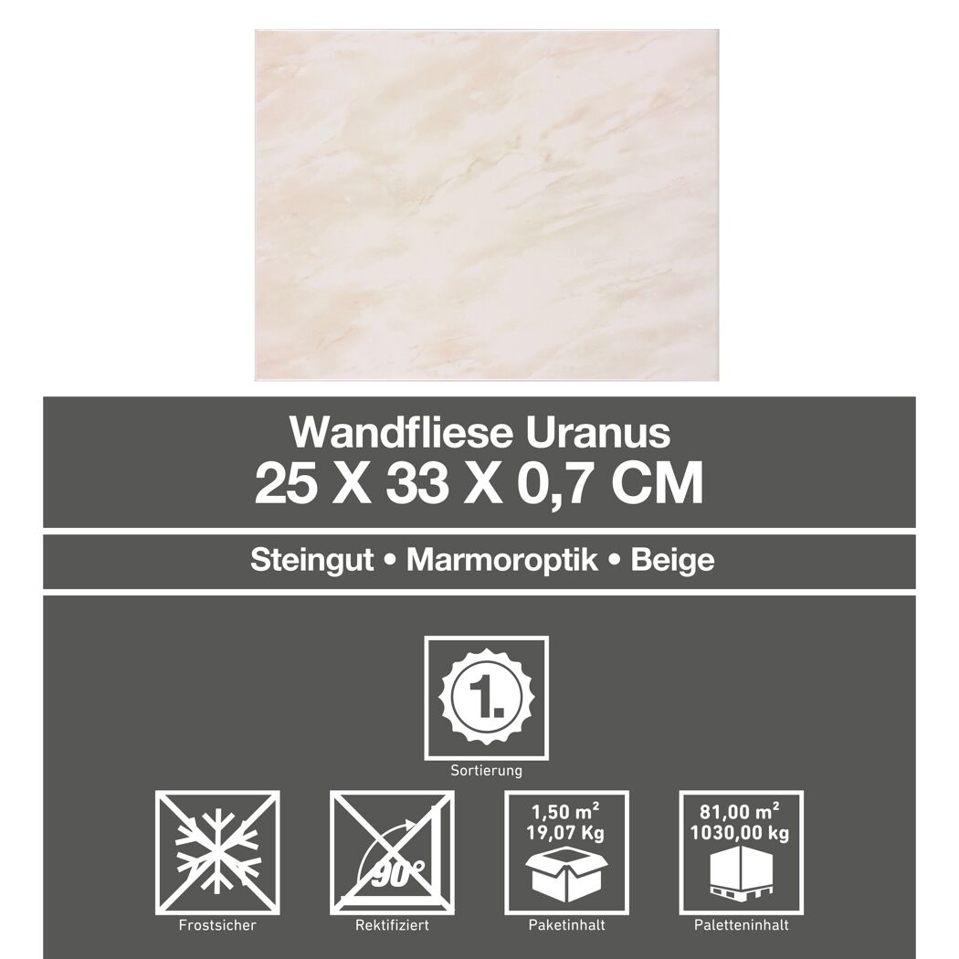 Beige Wandfliese Uranus 25 x 33 cm