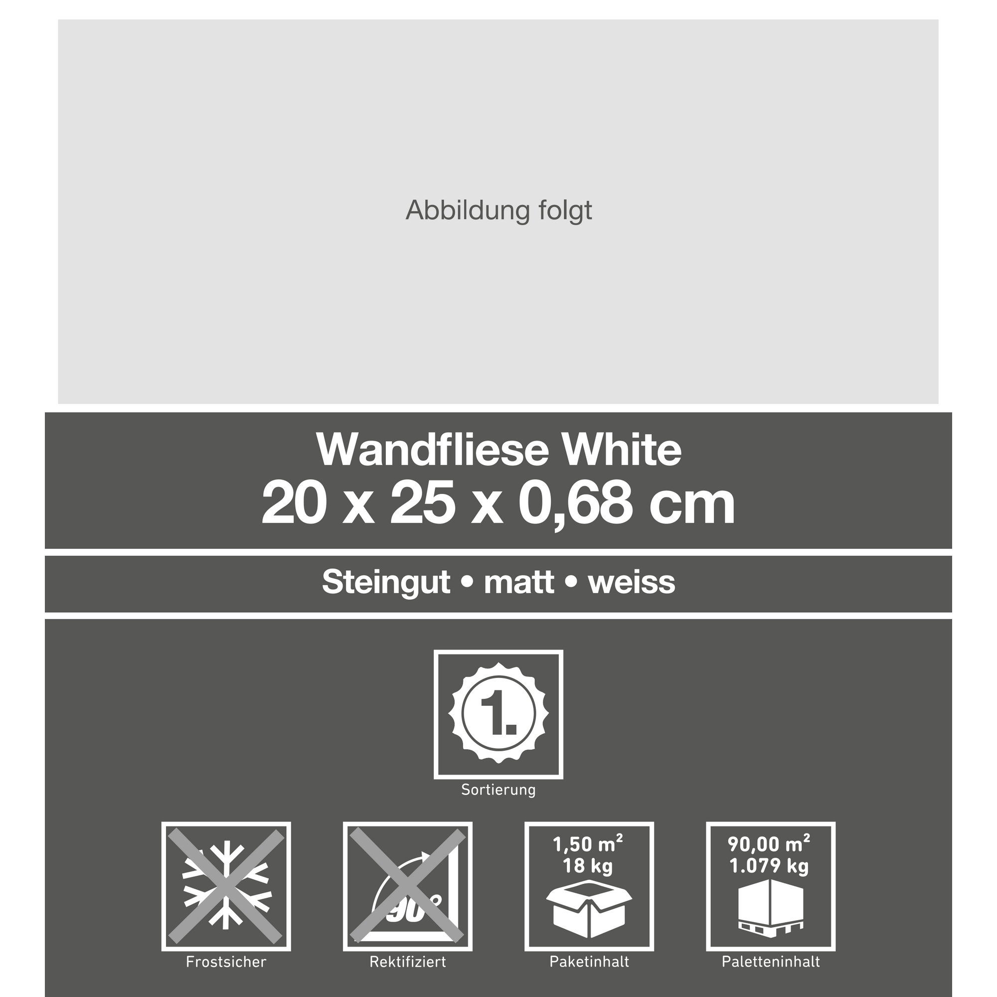 Wandfliese 'White' weiß matt 20 x 25 cm + product picture