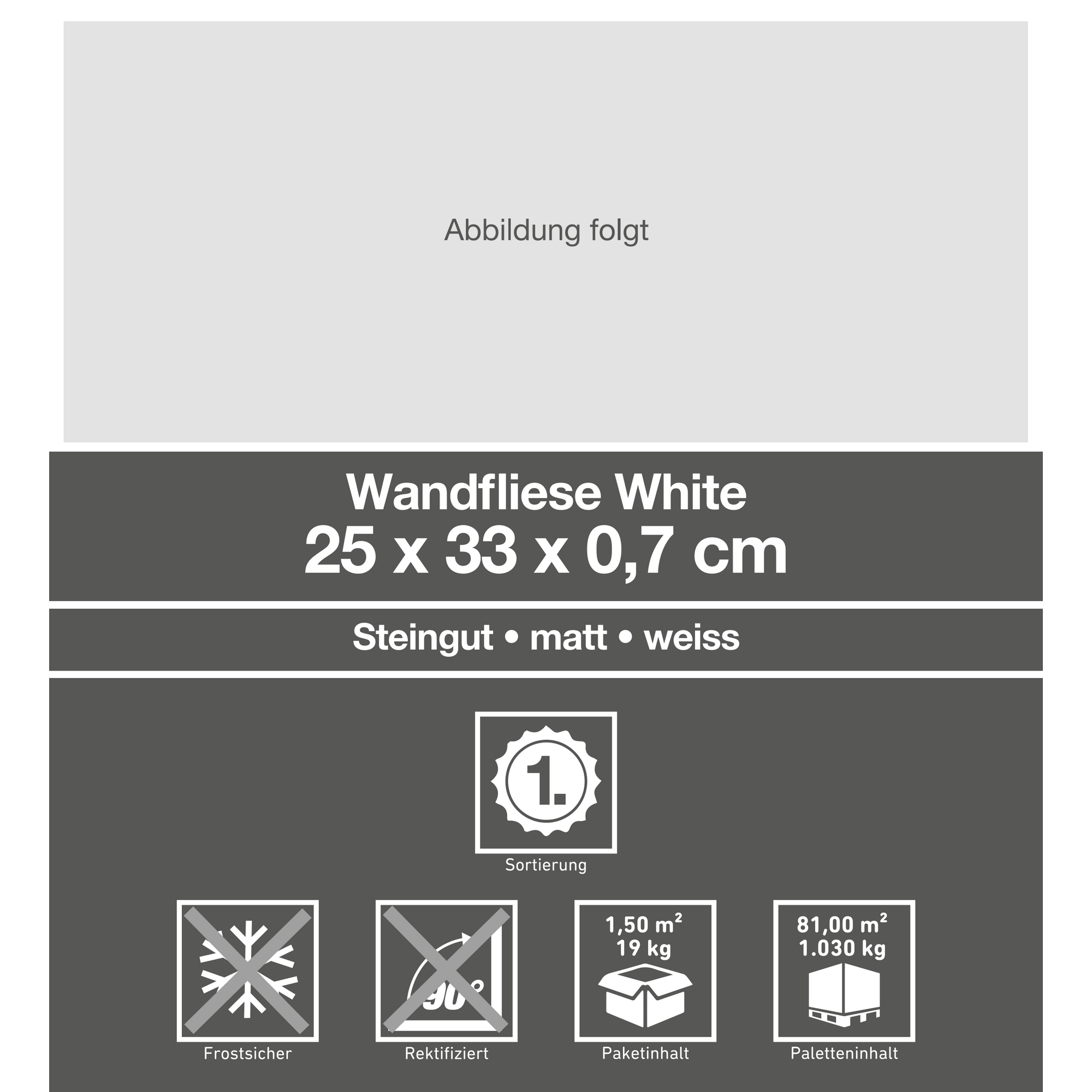 Wandfliese 'White' weiß matt 25 x 33 cm + product picture