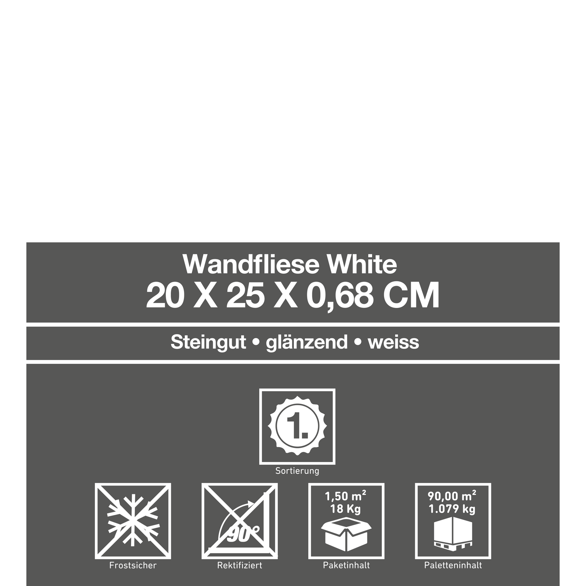 Wandfliese 'White' weiß glänzend 20 x 25 cm + product picture