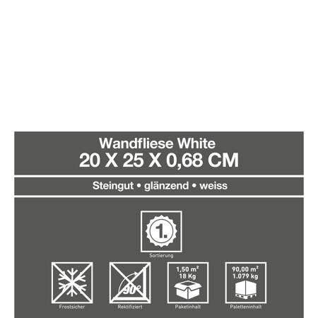 3. Bild von Wandfliese 'White' weiß glänzend 20 x 25 cm