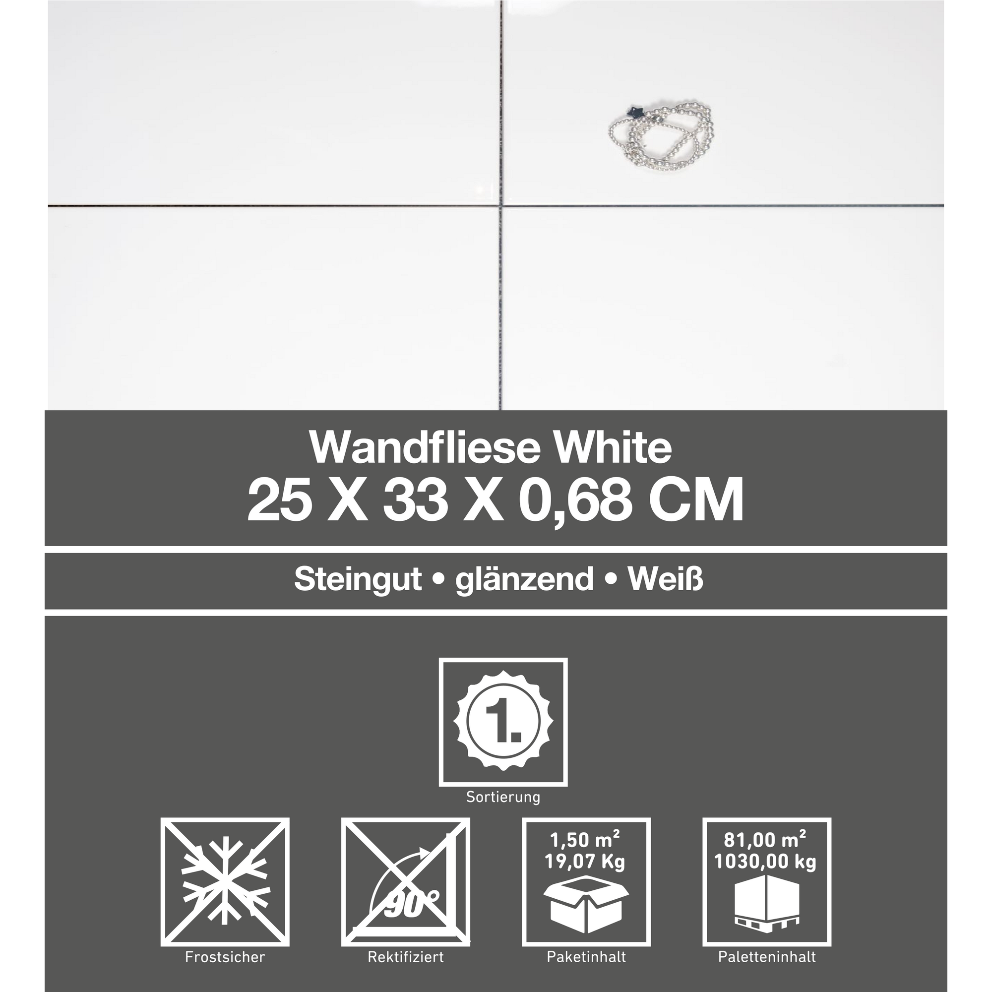 Wandfliese 'White' weiß glänzend 25 x 33 cm + product picture