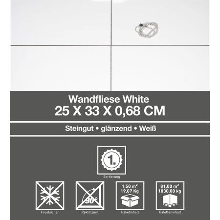 3. Bild von Wandfliese 'White' weiß glänzend 25 x 33 cm