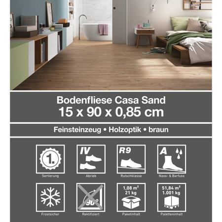 3. Bild von Bodenfliese 'Casa' Feinsteinzeug sandfarben 15 x 90 cm