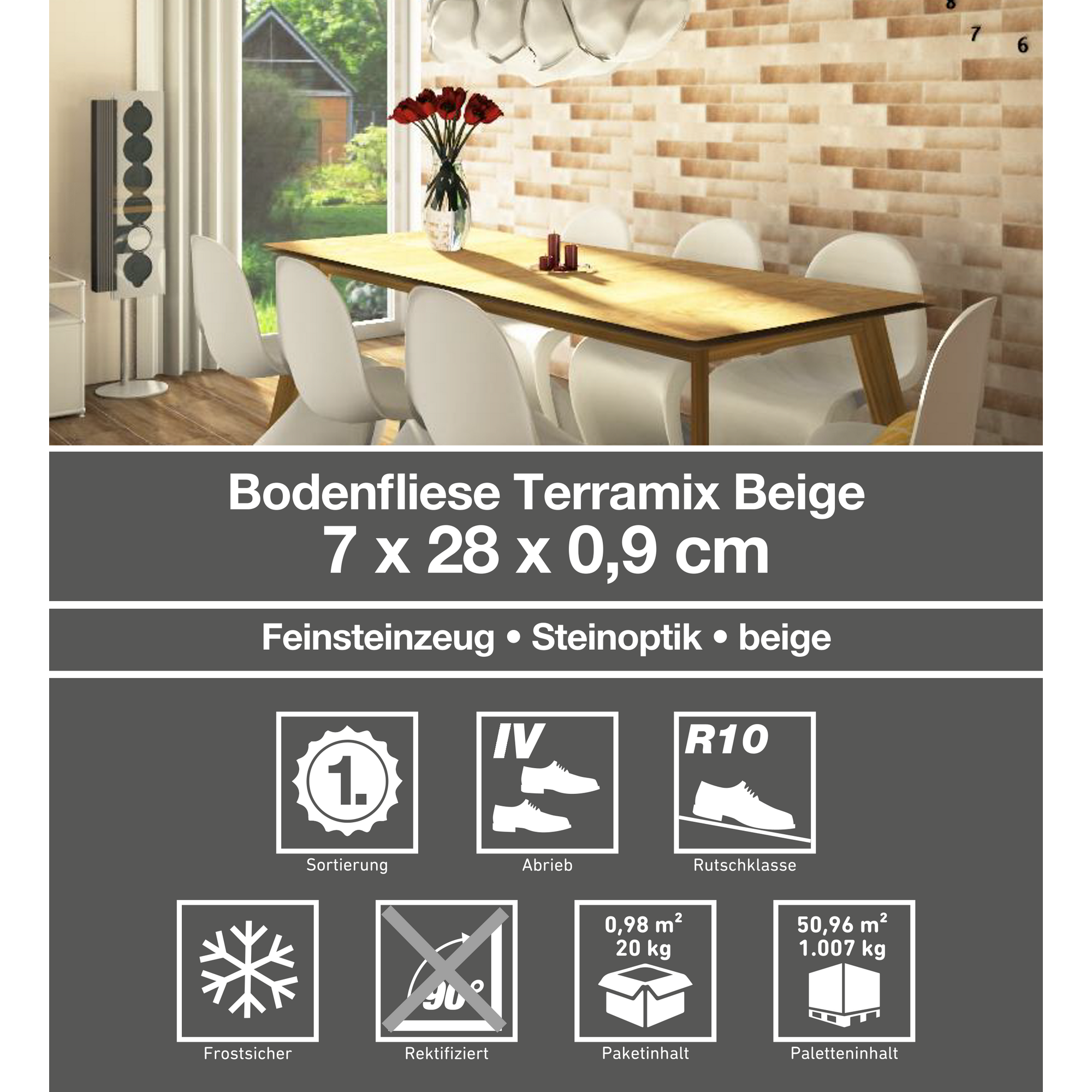 Bodenfliese 'Terramix' Feinsteinzeug beige 7 x 28 cm + product picture