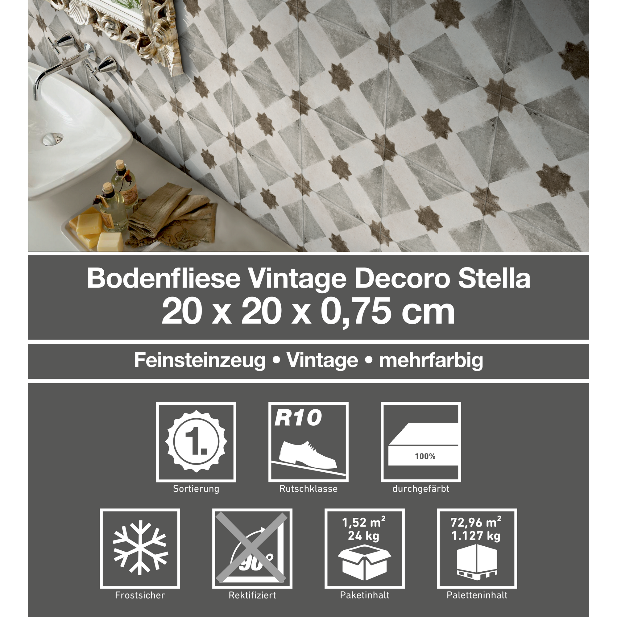 Bodenfliese 'Vintage' Feinsteinzeug stella 20 x 20 cm + product picture