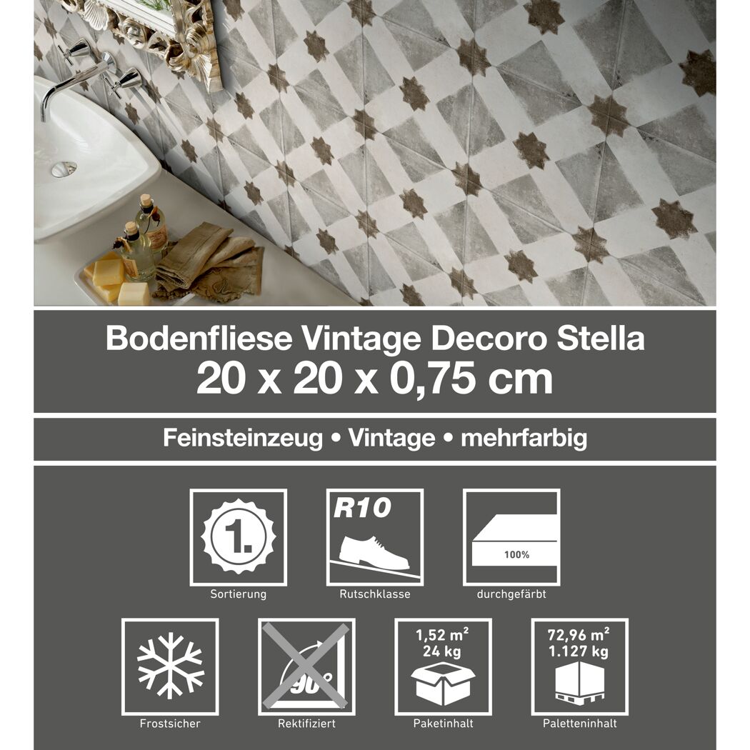 Bodenfliese 'Vintage' Feinsteinzeug stella 20 x 20 cm