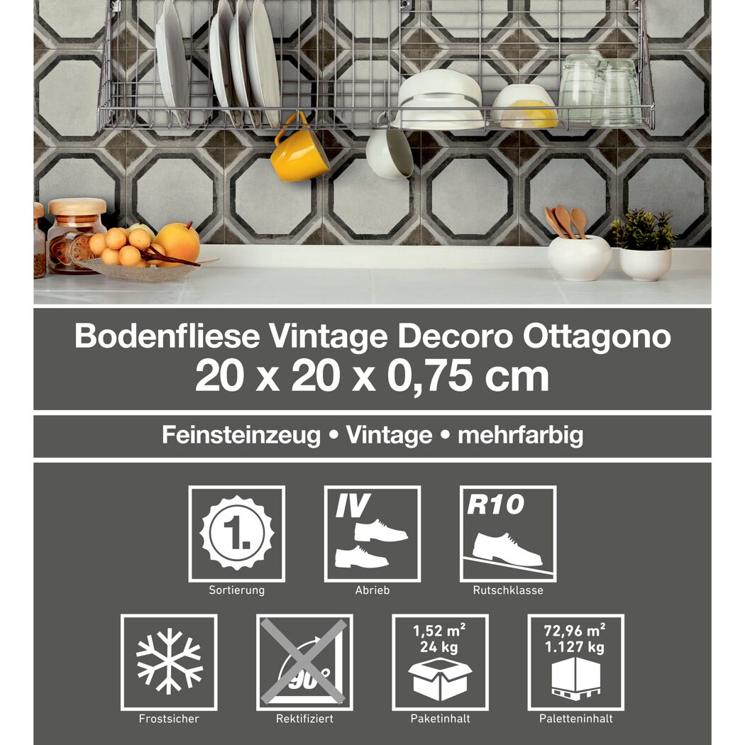 Vintage Bodenfliese Decoro Ottagono