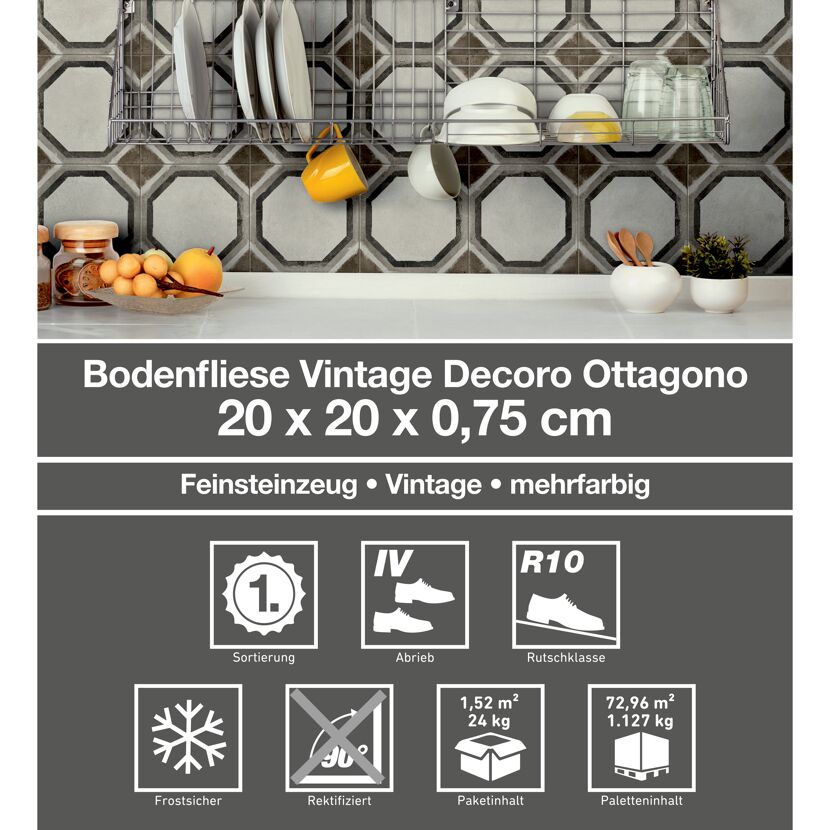 Vintage Bodenfliese Decoro Ottagono