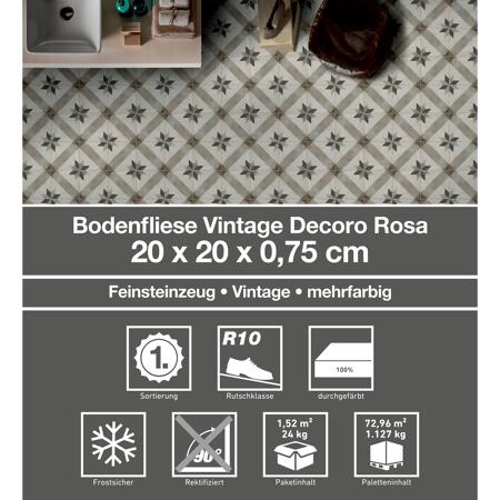 4. Bild von Bodenfliese 'Vintage' Feinsteinzeug rosa 20 x 20 cm