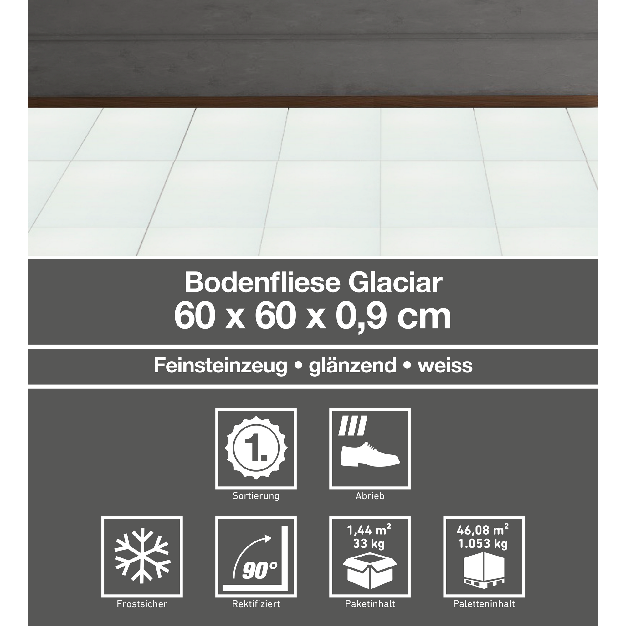 Bodenfliese 'Glaciar' Feinsteinzeug weiß 60 x 60 cm + product picture