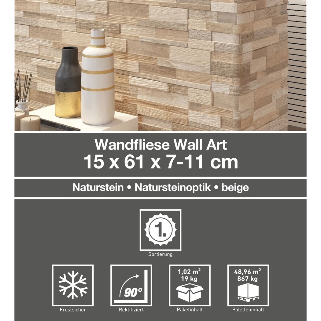 Beige Wandfliesen in Natursteinoptik