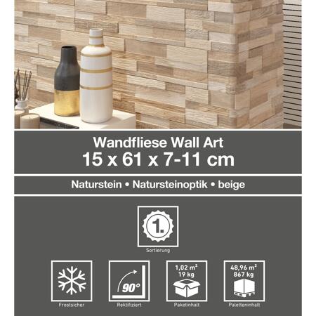 4. Bild von Wandfliese 'Wallart' Feinsteinzeug sand 15 x 61 cm