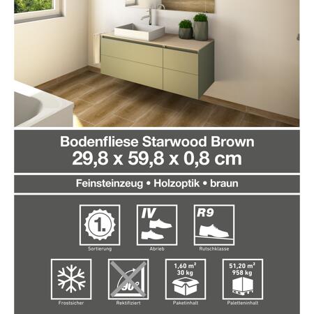 3. Bild von Bodenfliese 'Starwood' Feinsteinzeug braun 29,8 x 59,8 cm