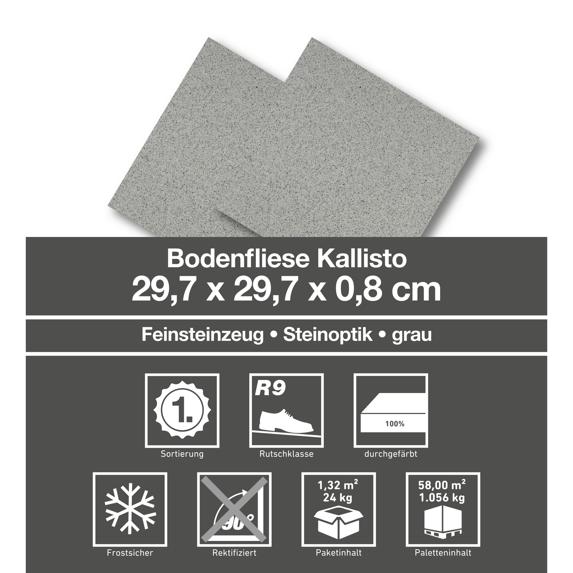 Bodenfliese 'Kallisto' Feinsteinzeug grau 29,7 x 29,7 cm + product picture