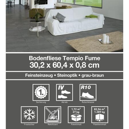 3. Bild von Bodenfliese 'Tempio' Feinsteinzeug grau-braun 30,2 x 60,4 cm