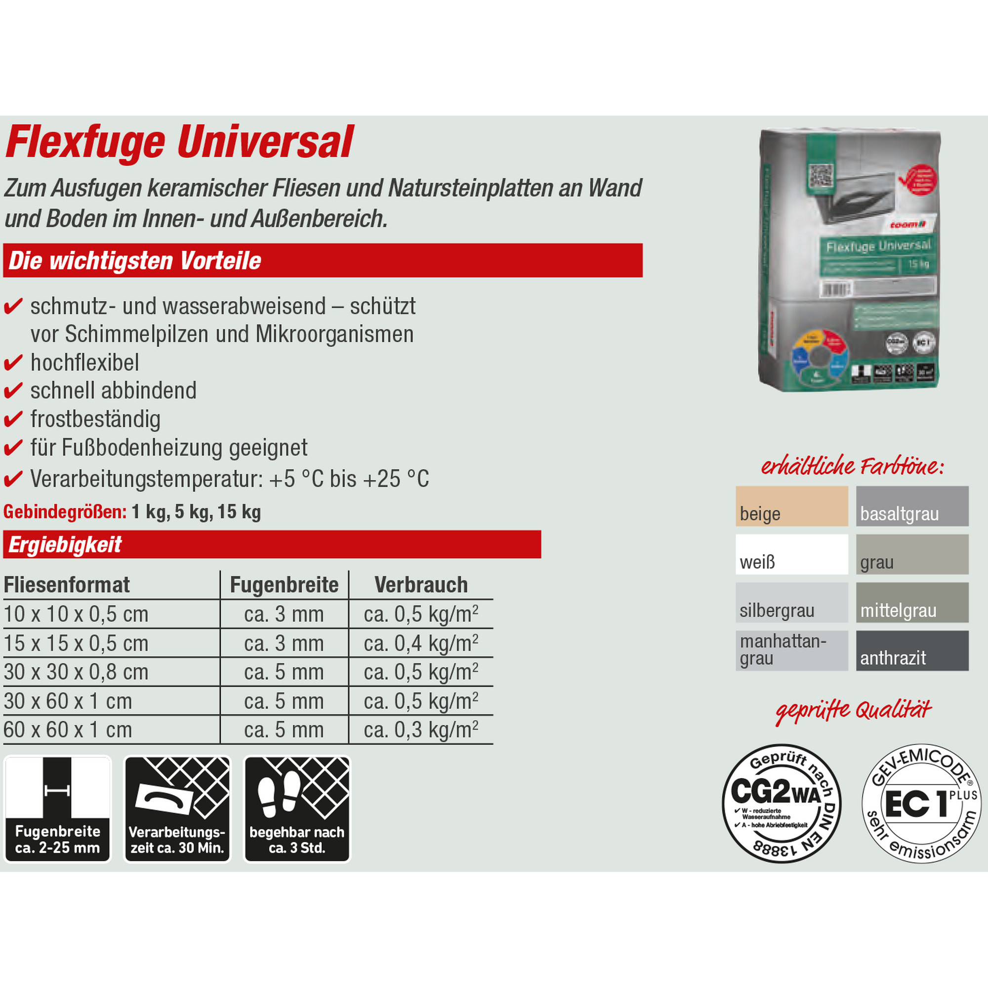 Flexfuge 'Universal' mittelgrau 5 kg + product picture