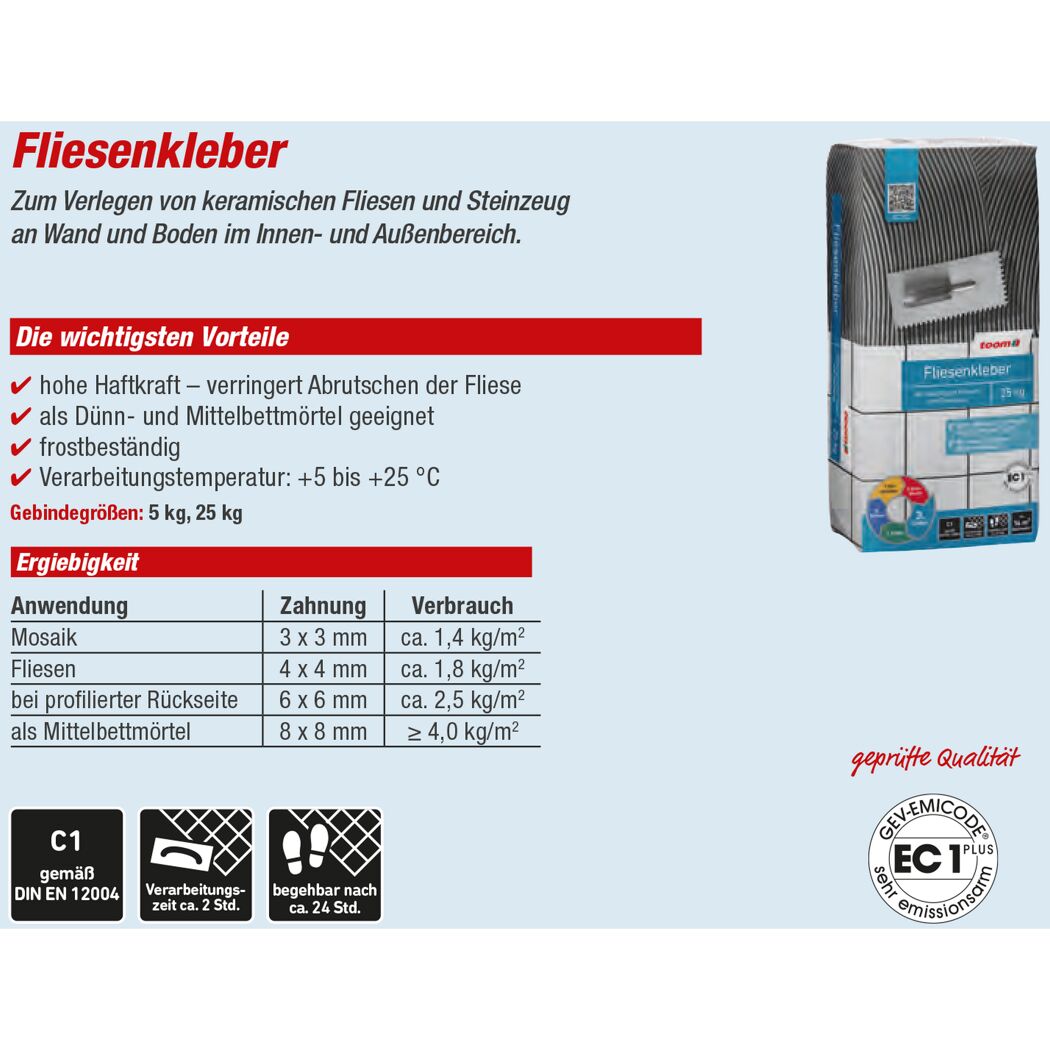 Grauer Fliesenkleber in Verpackung